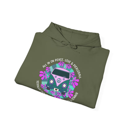 All In On Peace, Love & PIckleball. Totally Out on Hate, Prejudice & Tennis. Hoodie.