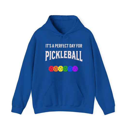 It's a perfect day for Pickleball. Unisex Heavy Blend™ Hooded Sweatshirt